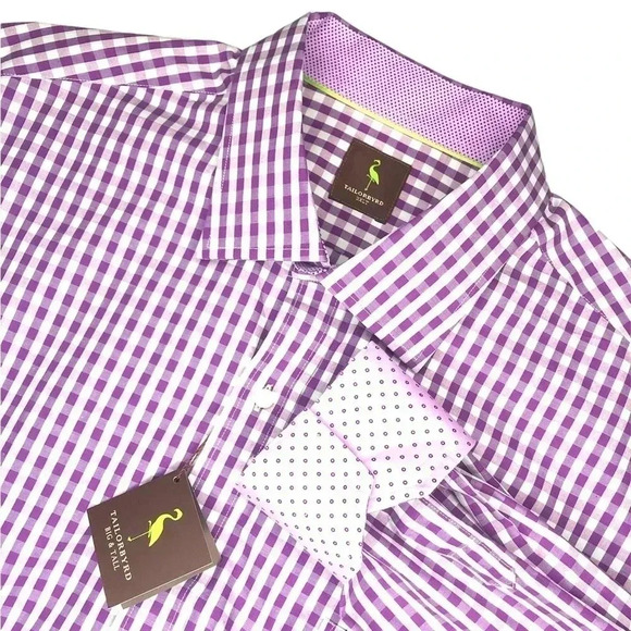 Taylorbyrd Purple Gingham Cotton Long Sleeve Dress Shirt - Picture 2 of 11